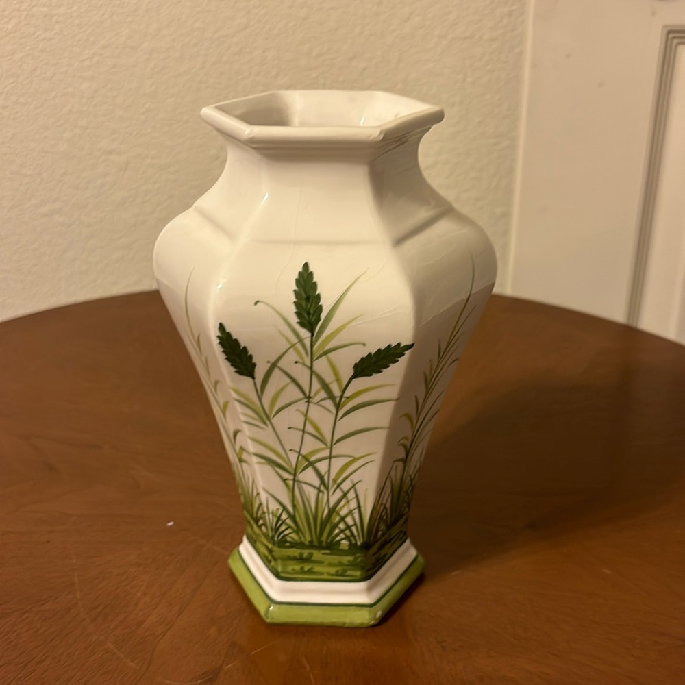 Vintage V Bassano Vase, Green Reeds